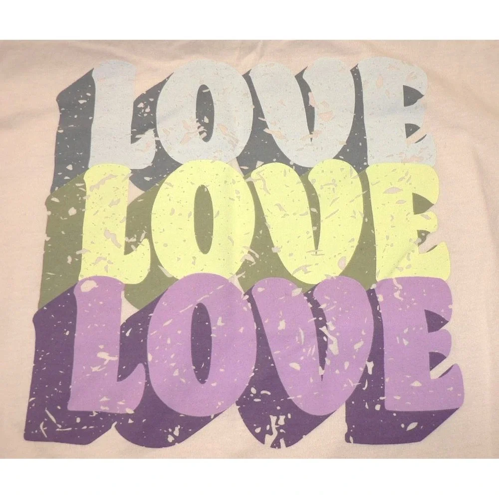 Abound Women's Love Graphic Print Short Sleeve Crew Crop Top Pink Creole Love SM